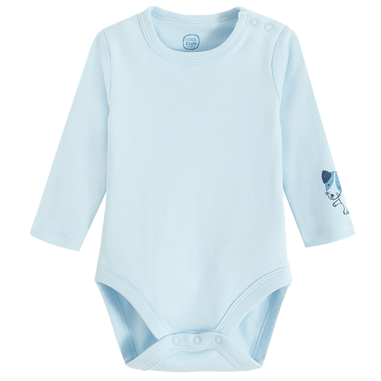 Blue long sleeve bodysuit and sleeveless footed overall- 2 pack