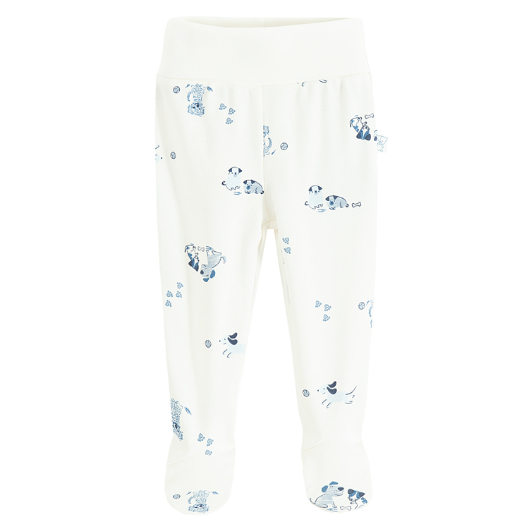 White and ecru footed leggings with dogs print- 2 pack