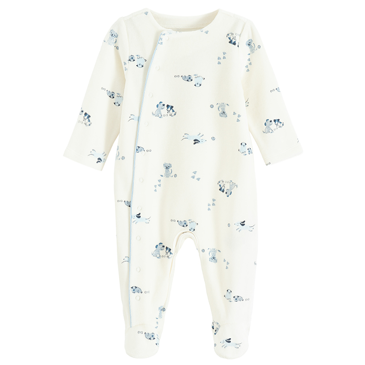 Ecru footed overall with dogs print