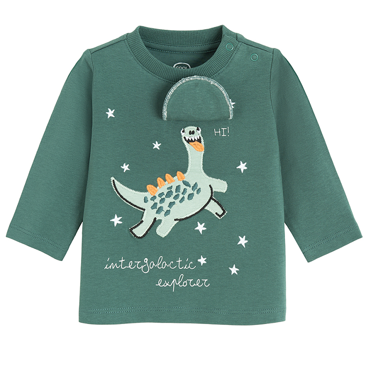 Green long sleeve blouse with dinosaur print