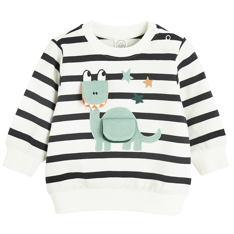 Black and white striped sweatshirt with baby dinosaur print and jogging pants set- 2 pieces