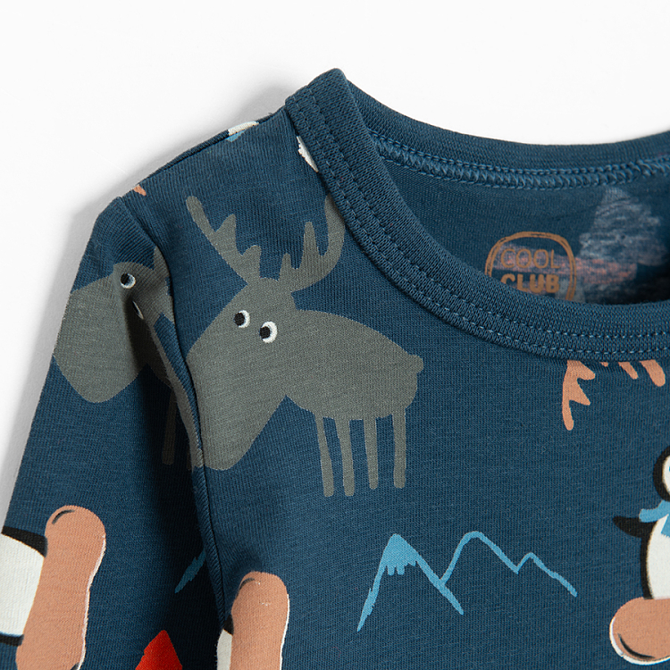 Blue long sleeve bodysuit with arctic animals print