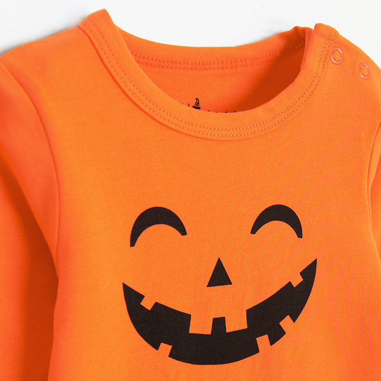 Orange long sleeve bodysuit with Halloween print