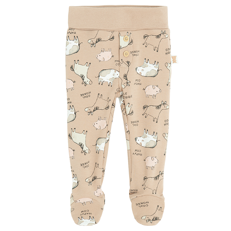 Greek and light brown footed leggings with farm animals print- 2 pack