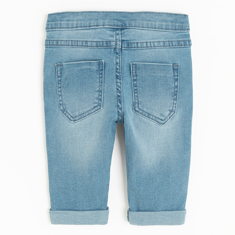 Denim trousers with small bear print