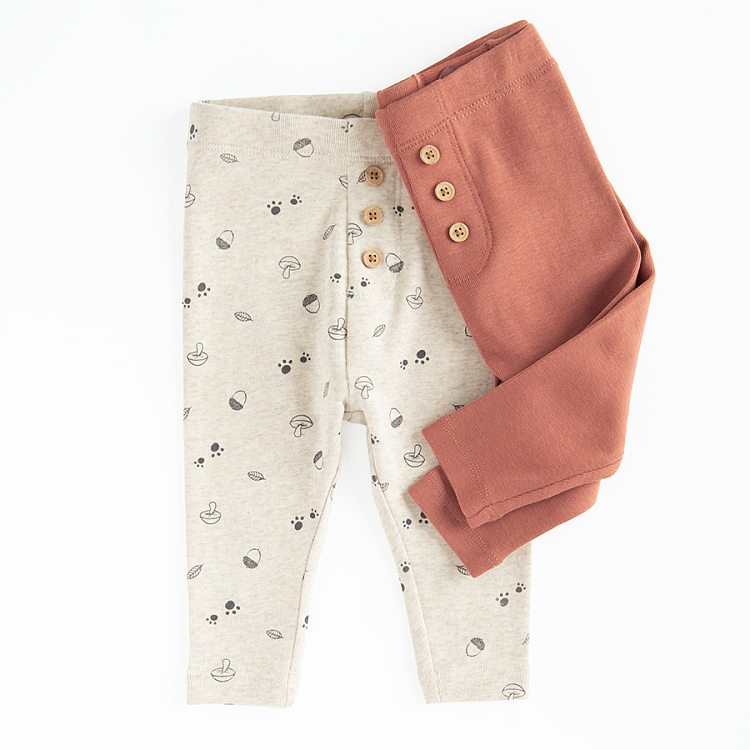 Light grey with mushrooms print and brown joggers- 2 pack