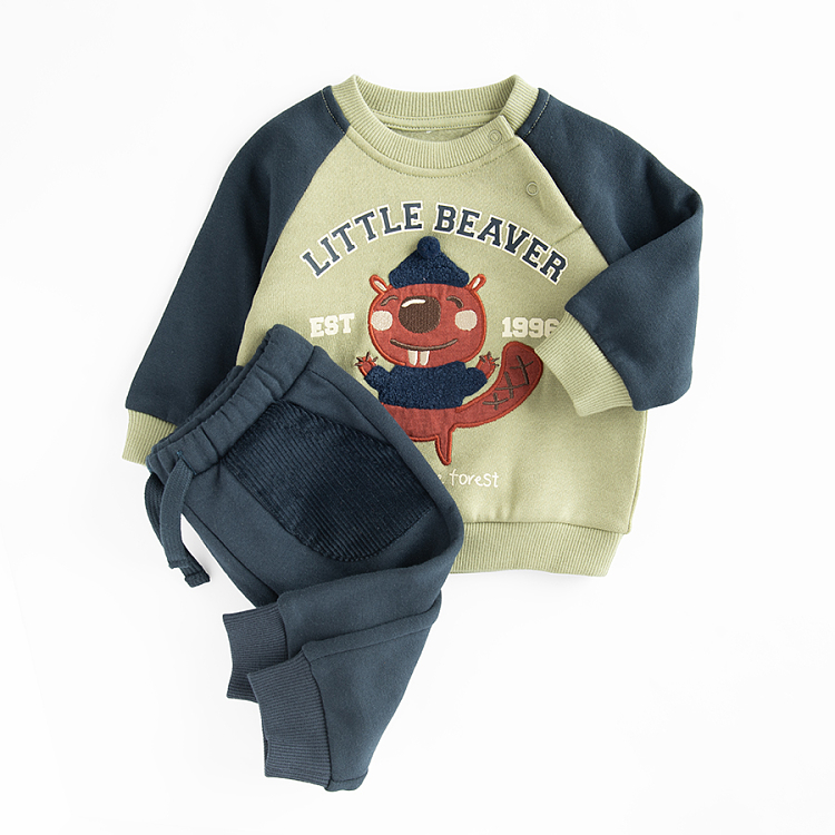 Blue and green jogging set with Little Beaver print- 2 pieces