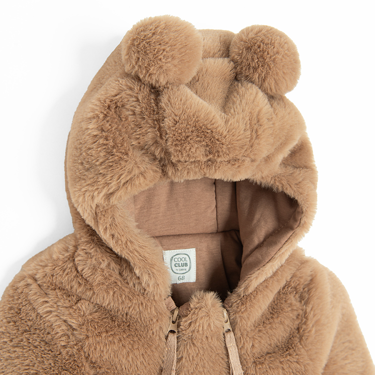 Beige hooded pramsuit with bears ears