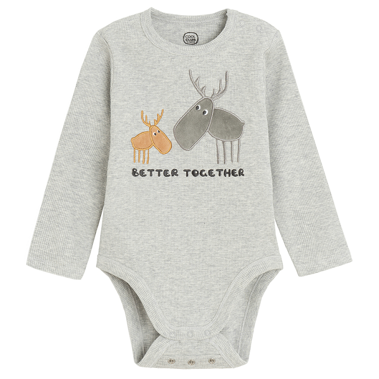 Grey long sleeve bodysuit with mom and baby dear print