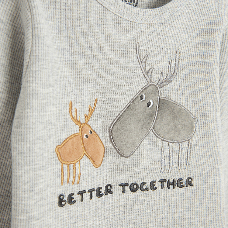 Grey long sleeve bodysuit with mom and baby dear print