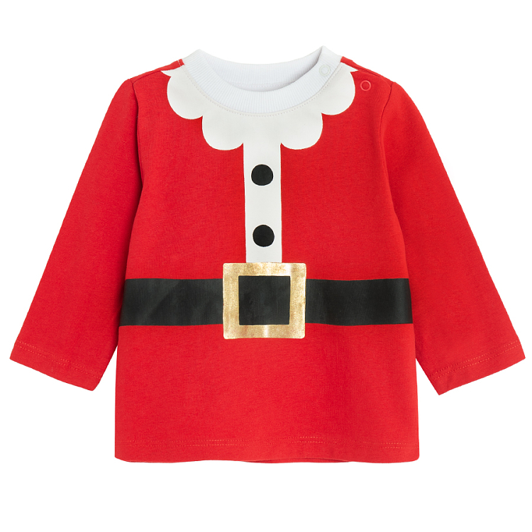 Red long sleeve blouse in Santa Claus pattern