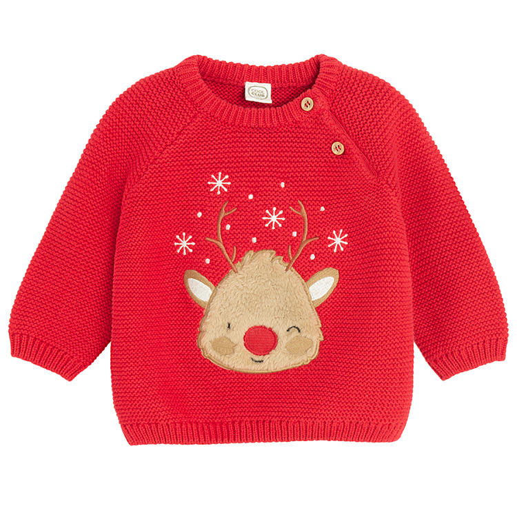 Red sweater with raindeer print