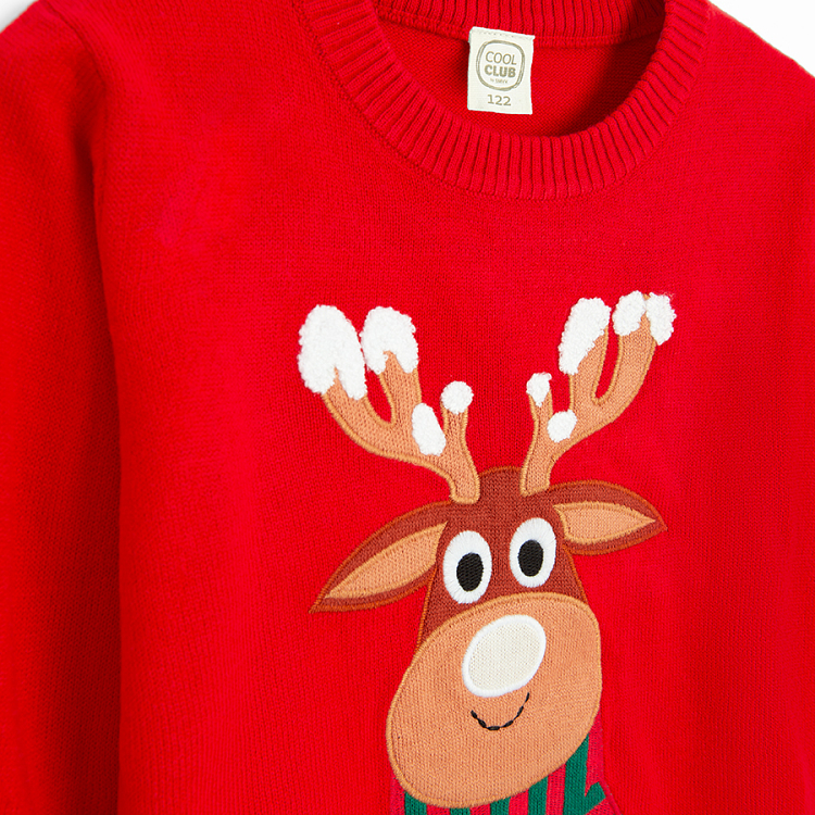 Dark red sweater with raindeer print