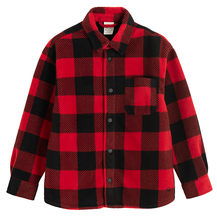 Black and red checked button shirt