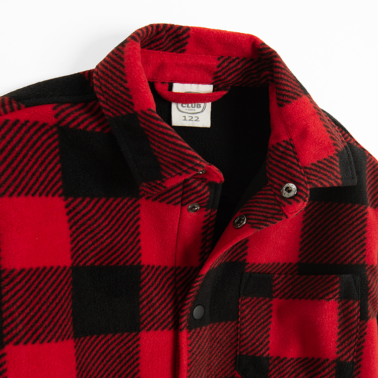 Black and red checked button shirt