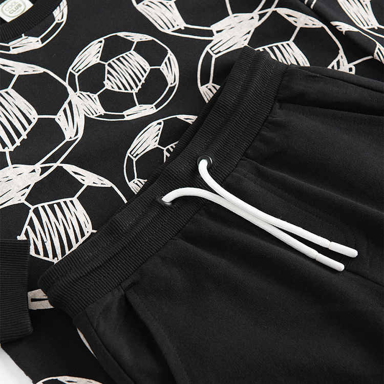 Black sweatshirt with soccer balls print and black jogging pants set- 2 pieces