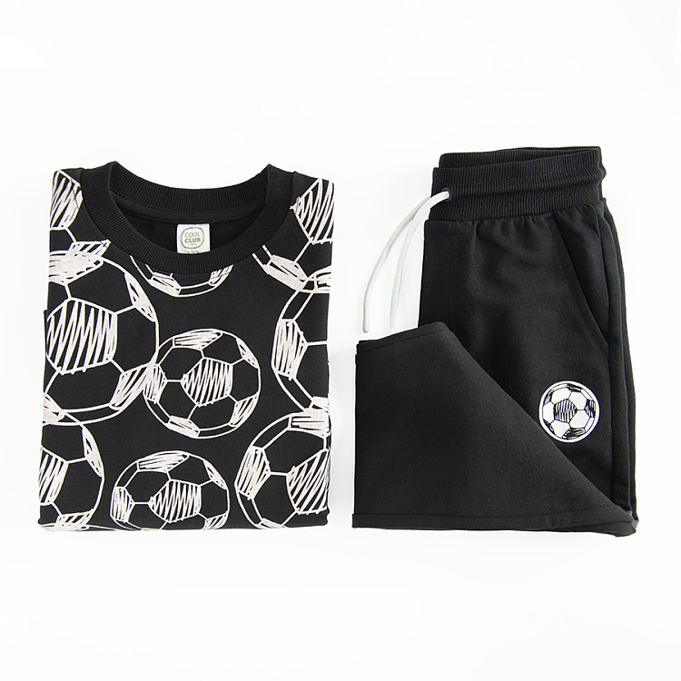 Black sweatshirt with soccer balls print and black jogging pants set- 2 pieces