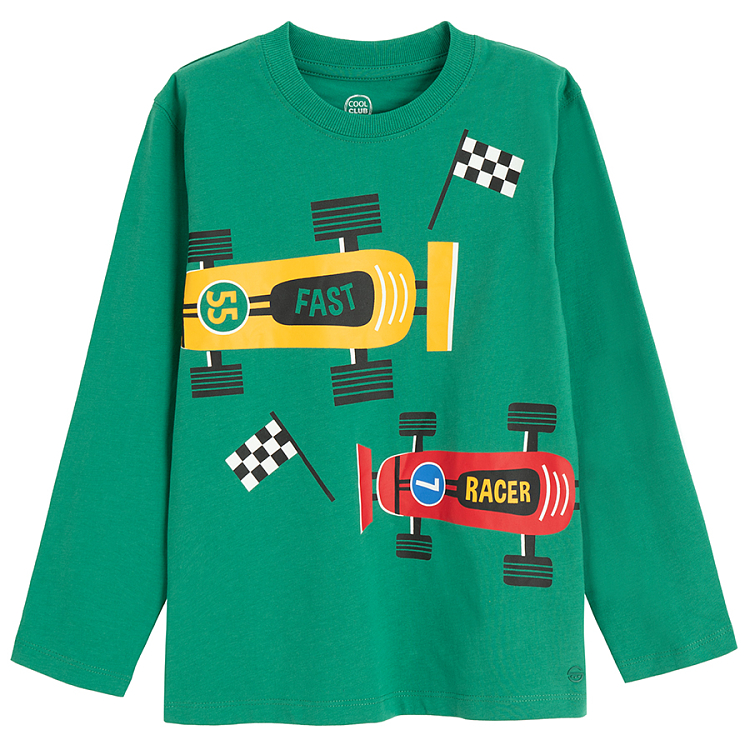 Yellow and green long sleeve blouses with Formula 1 print