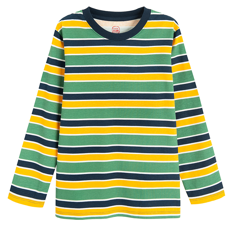 Blue, yellow and striped long sleeve blouses- 3 pack