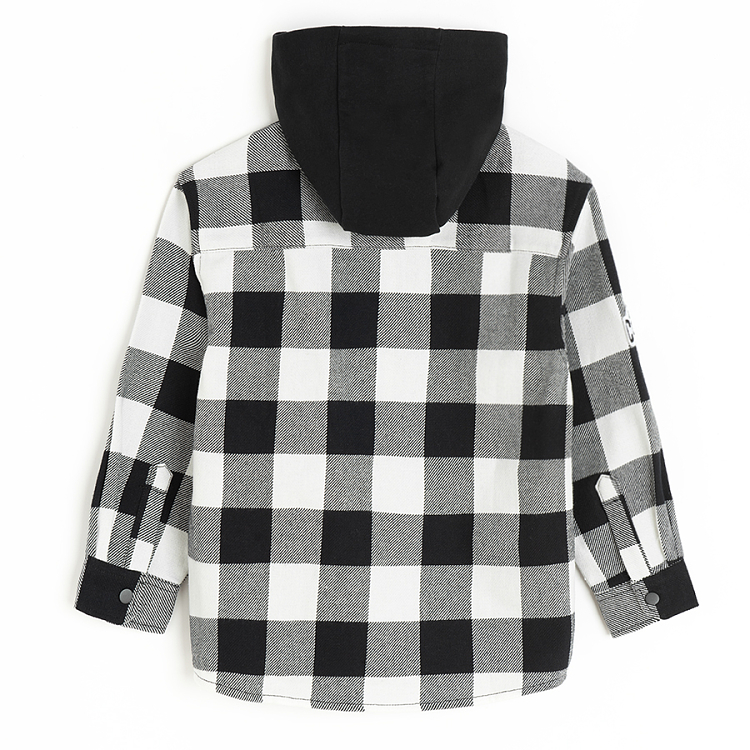 Black and white checked hooded shirt