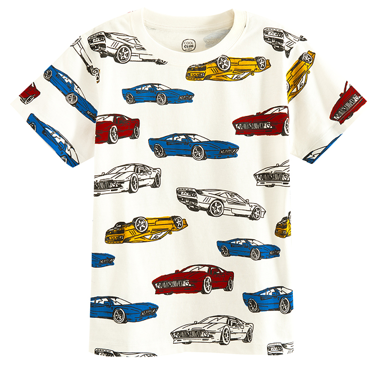 White T-shirt with cars print