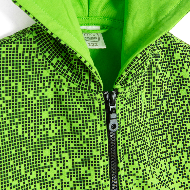 Lime pixels zip through hooded sweatshirt