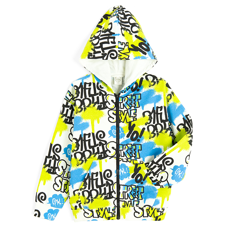 Zip through hooded sweatshirt with graffitti print