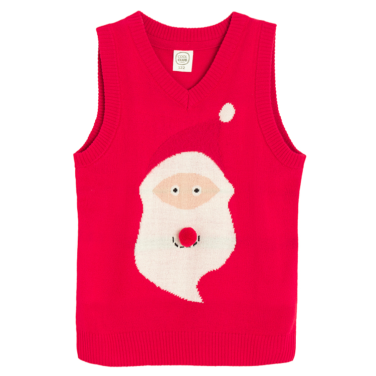 Dark red vest with Santa Claus print