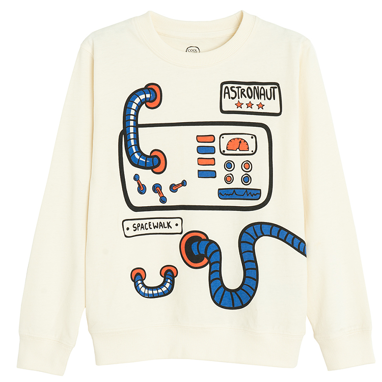 White sweatshirt with spaceship print