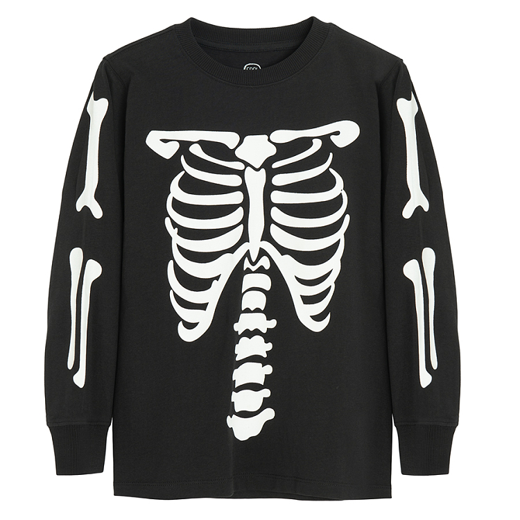 Black blouse with Halloween skeleton print