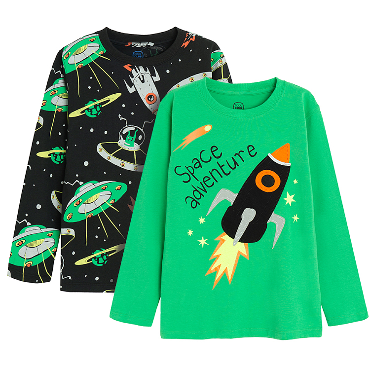 Black and green blouses with space print- 2 pack