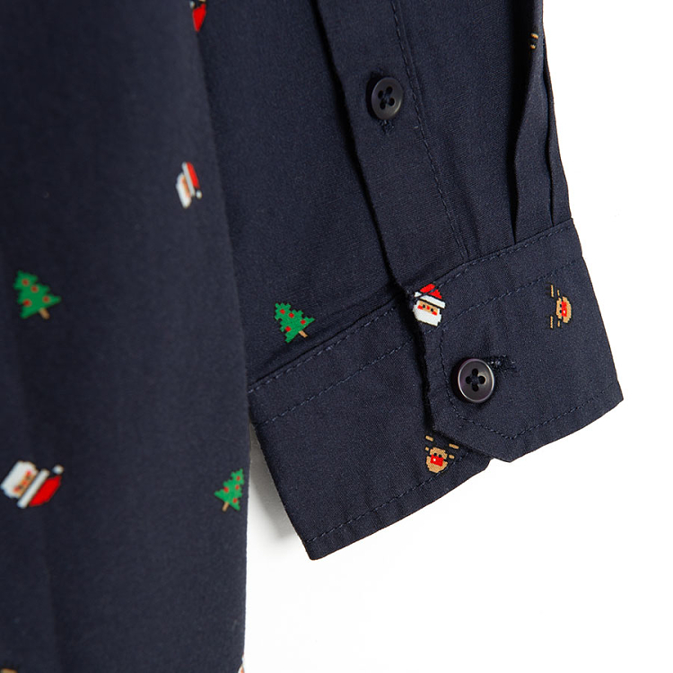 Blue long sleeve shirt with Xmas print