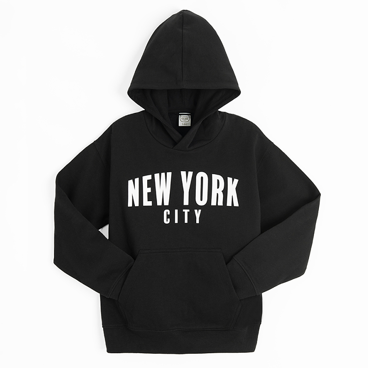 Black hooded sweatshirt with NEW YORK print