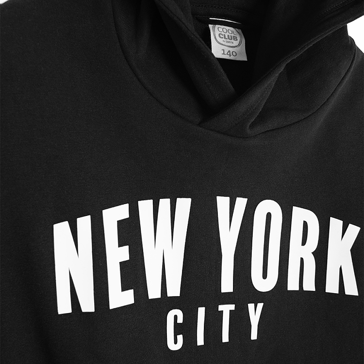 Black hooded sweatshirt with NEW YORK print