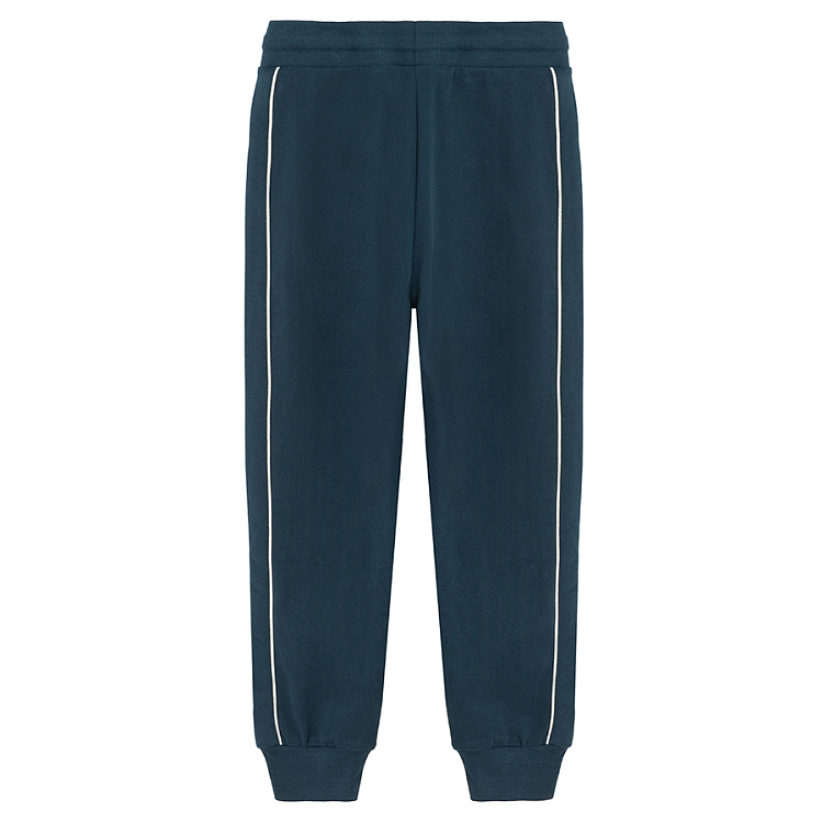 Blue jogging pants with white stripe