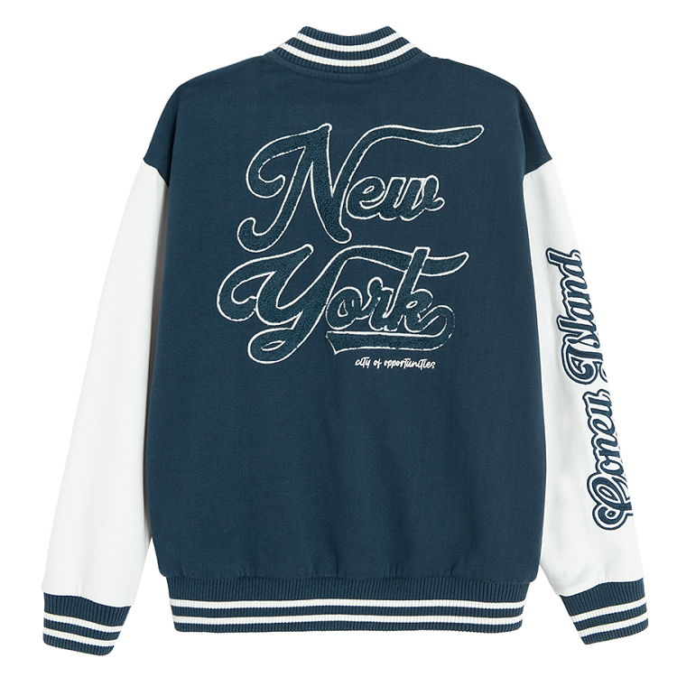 White and blue buttons sweatshirt with NY print on the chest