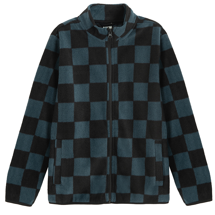 Black and grey checked zipped sweatshirt