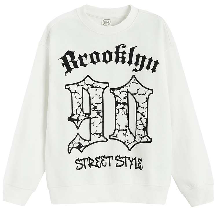 White sweatshirt with Blooklyn STREET STYLE print and black jogging pants set - 2 pieces