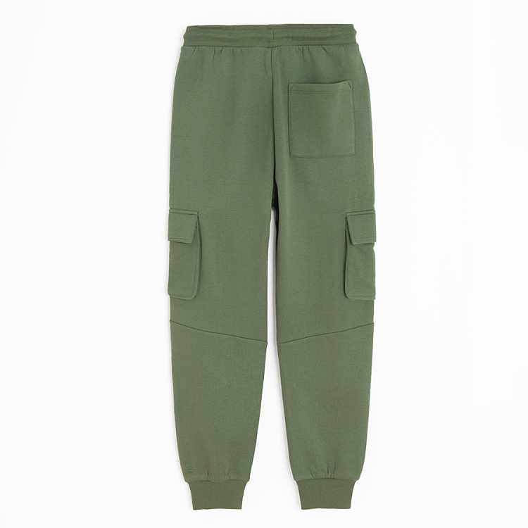 Khaki jogging pants with external side pockets