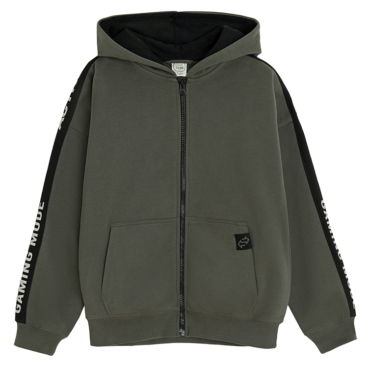 Khaki zip though hooded sweatshirt