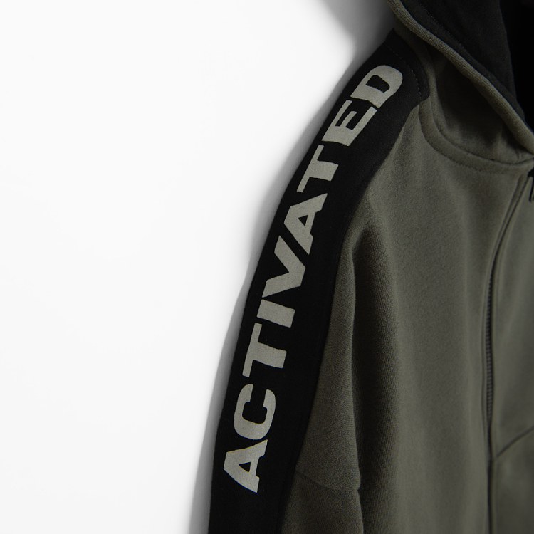 Khaki zip though hooded sweatshirt