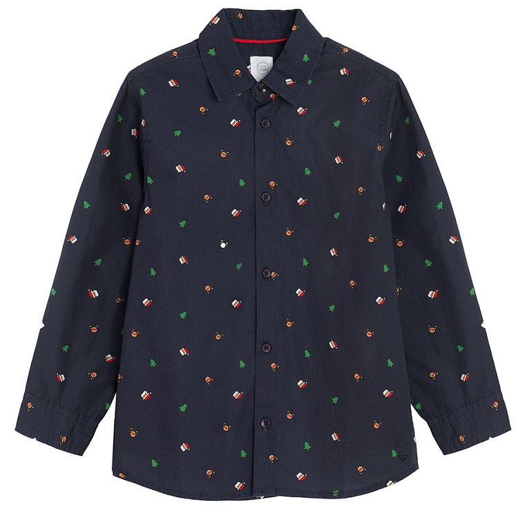 Blue long sleeve shirt with Xmas print