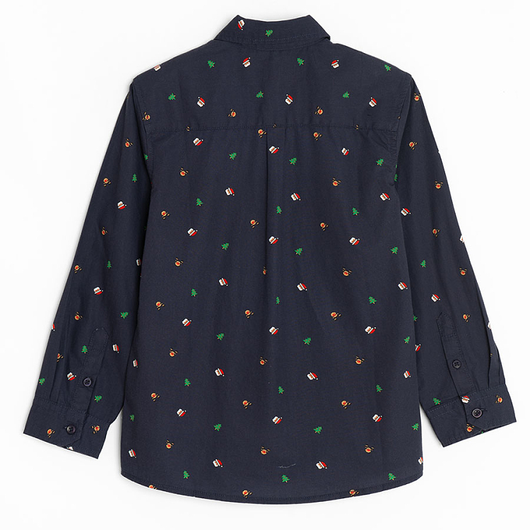 Blue long sleeve shirt with Xmas print