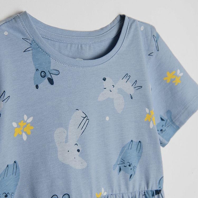 Blue short sleeve dress with dog print