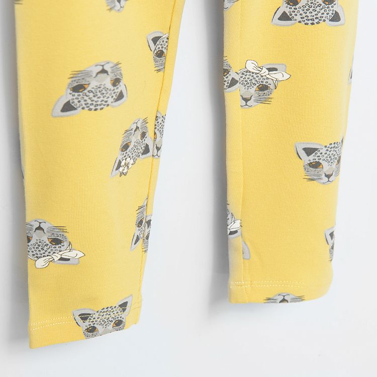 Grey and yellow with tiger print leggings- 2 pack