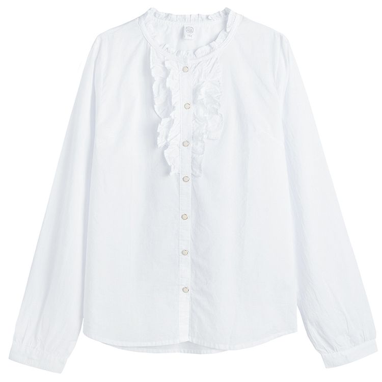 White button down shirt with ruffles