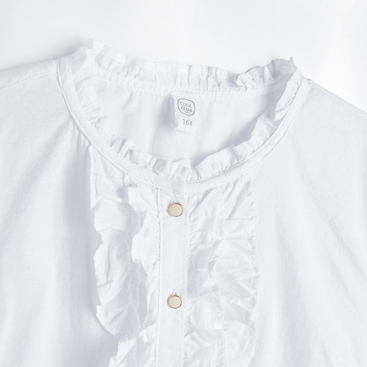 White button down shirt with ruffles