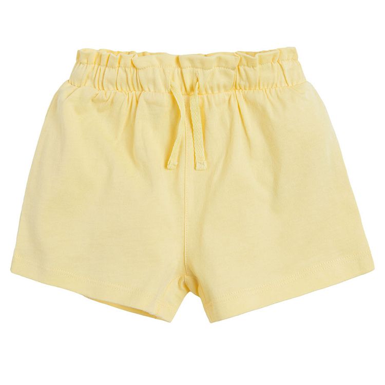 Light yellow blue and pink shorts with adjustable waist and pockets- 3 pack