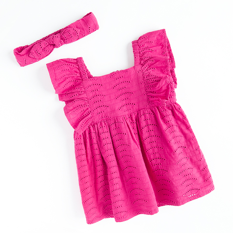 Fucshia short sleeve embroidered sress with matching headband