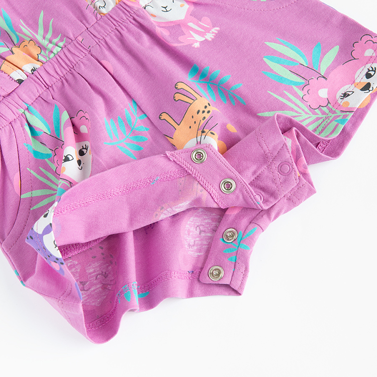 Lilac romper with small monkeys and cheetas print